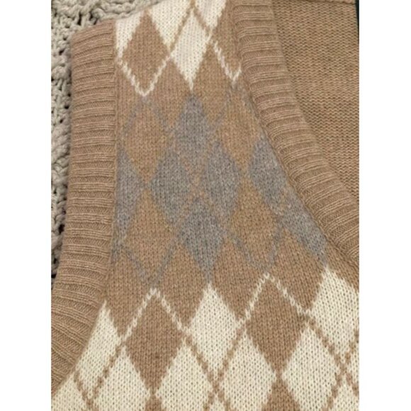 Vintage Royal Knight Argyle Knit Sweater Vest M‎ Wool & Acrylic Beige - Picture 11 of 12